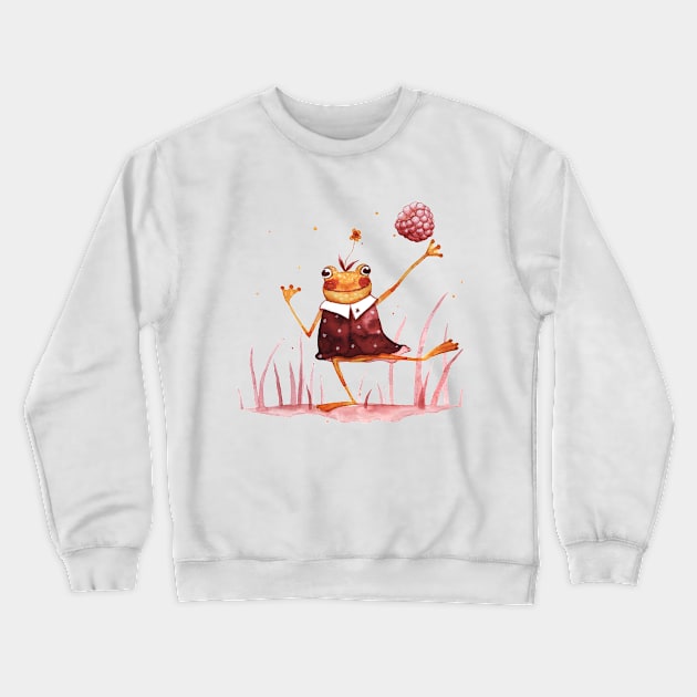 Happy frog with raspberry Crewneck Sweatshirt by Hana Nekrep Art